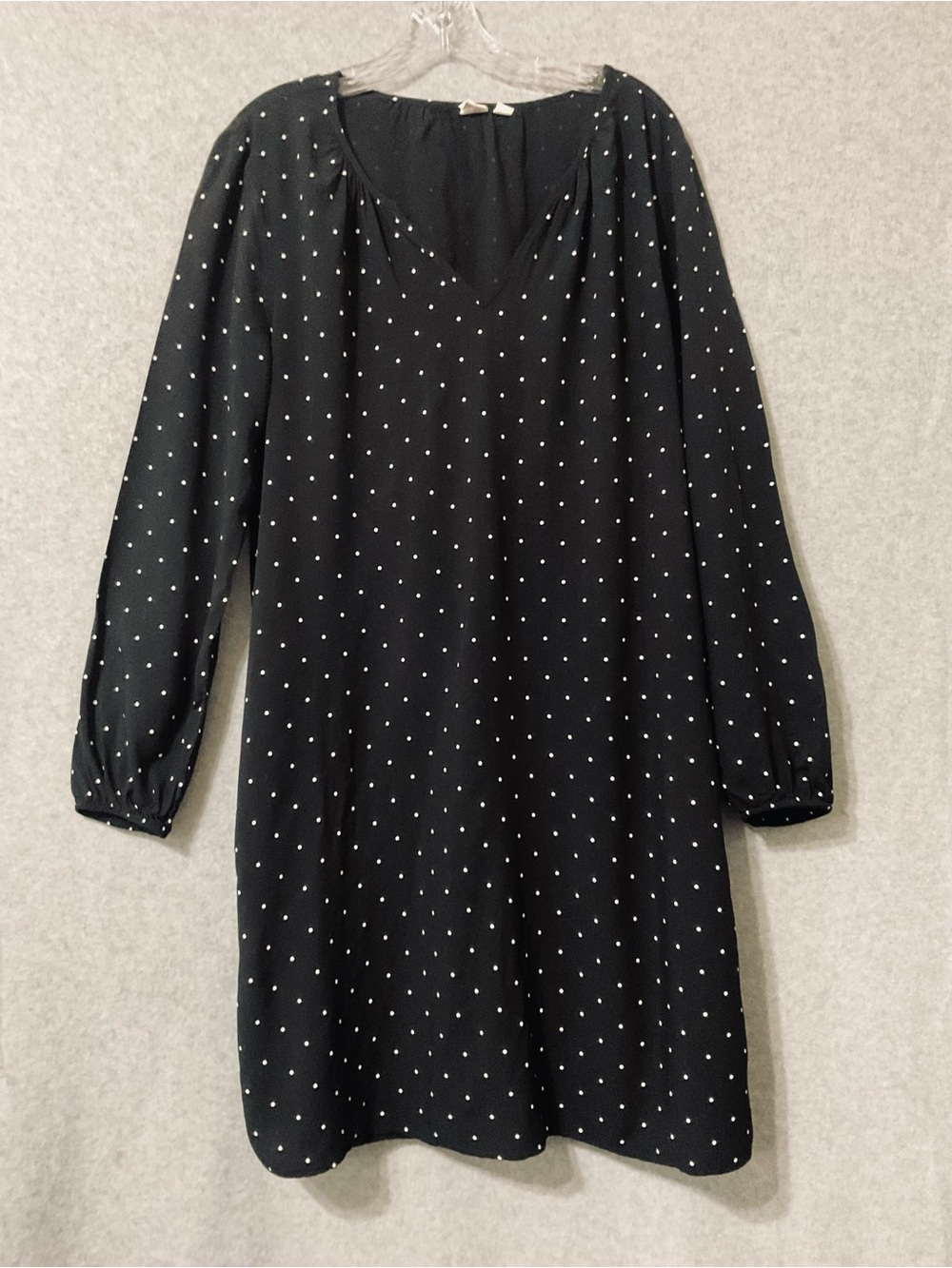 GAP Black Long Sleeve Polka Dot V-Neck  Shift Dress Sz L